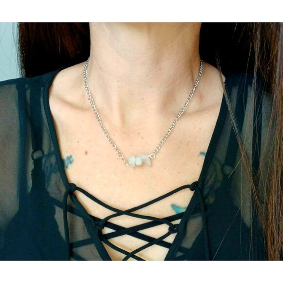 Dainty Rose Quartz Crystal Necklace, Stainless Steel, Gemstone - Picture 3 of 4